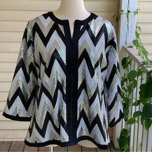 Michael Simon Chevron Sequin Evening Jacket Blazer Plus Sz 1X Gold Silver  Zip
